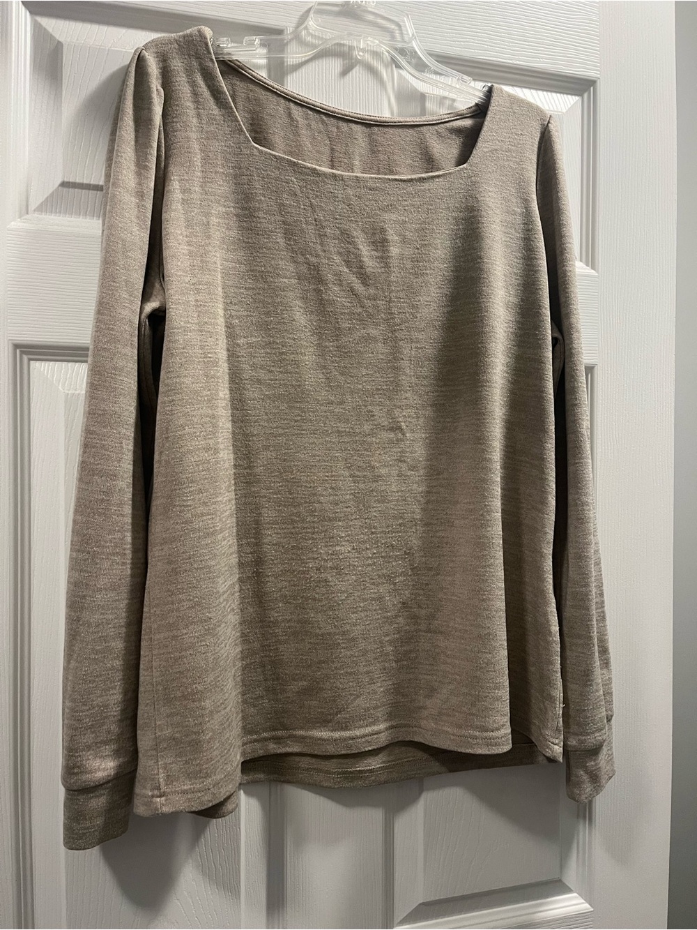 SHEIN Neutral Taupe Long Sleeve Scoop Neck Top
